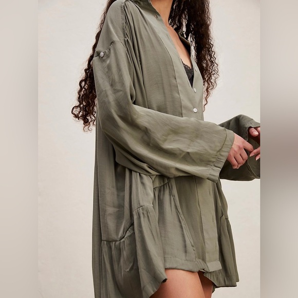 Free People Moonstruck Mini Shirtdress M Green - Picture 3 of 7